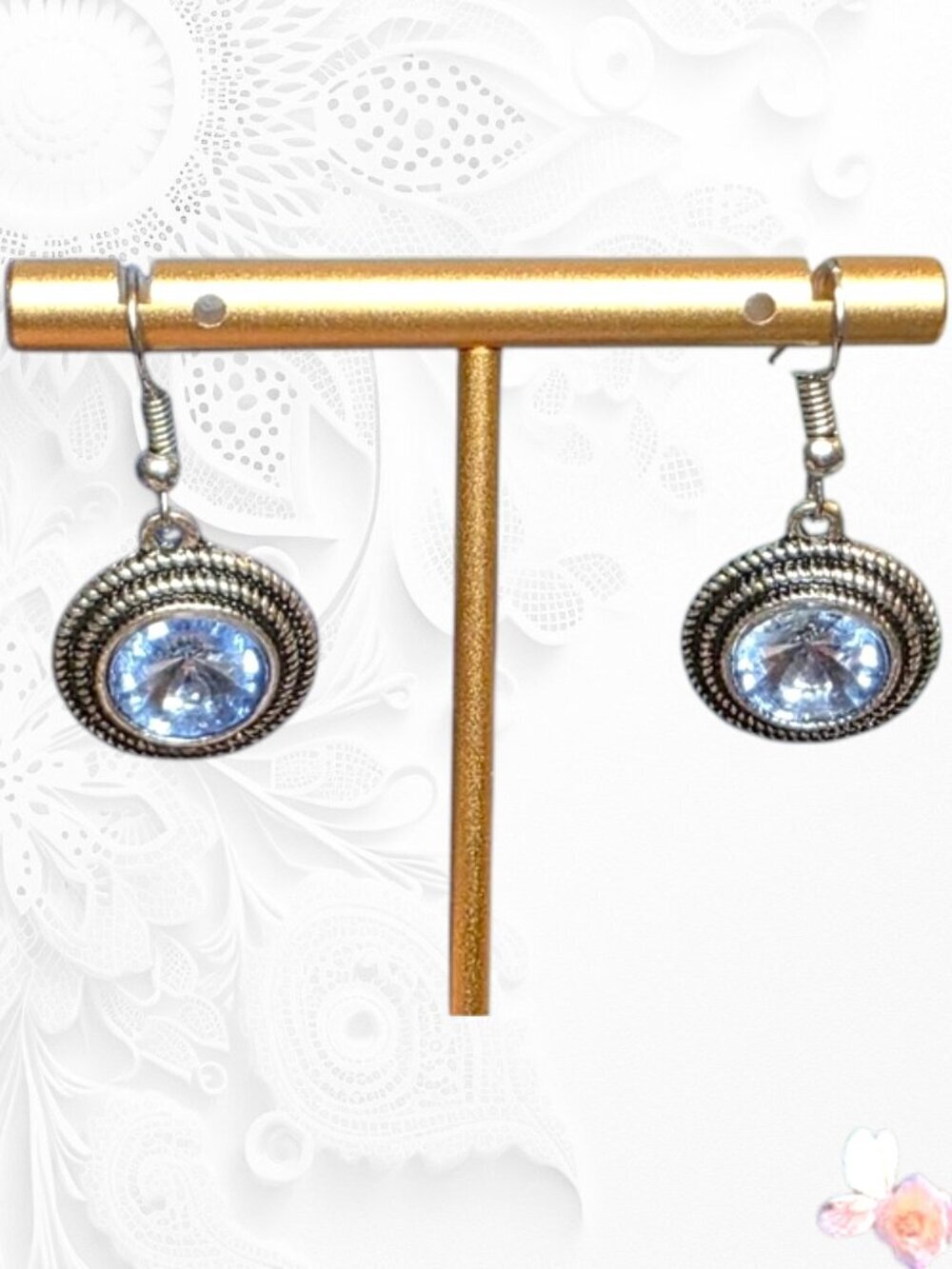 Silver-Tone Blue Crystal Glass Drop Earrings 394